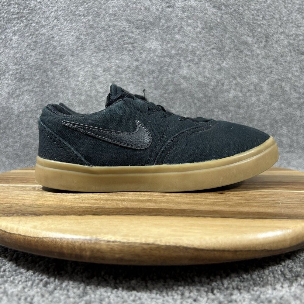Nike Check SB Low 905371-006 Kids Size 1Y Black Gum Athletic Skate Shoes Used